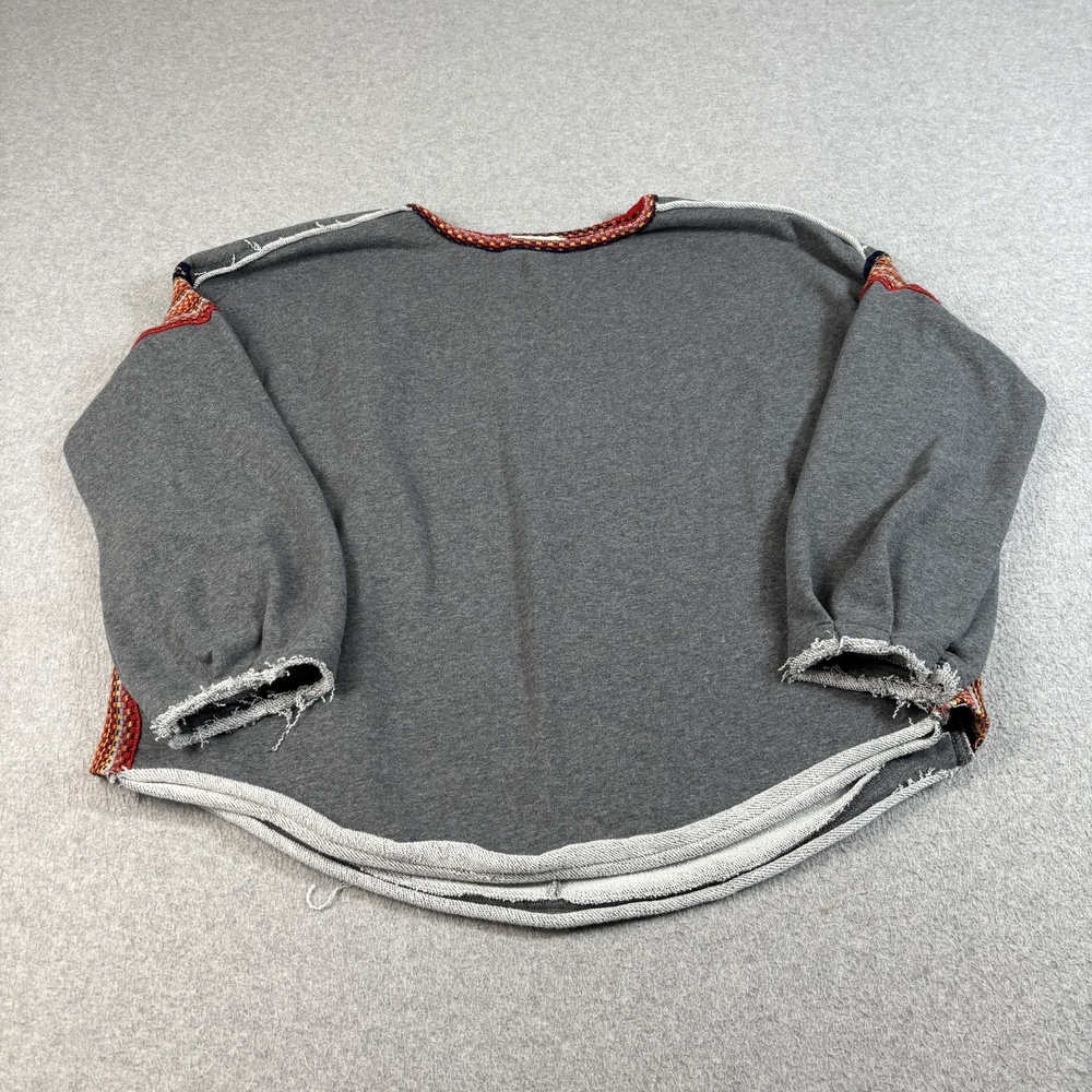 Natural Life Sweater Women Small Gray Fleece Boho Raw Hem Stripe Oversized Boxy